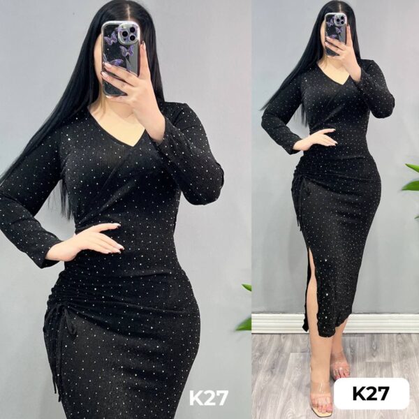 فستان الخامة جيرسي ترتر لمع القياس فري سايز يلبس لحد وزن 85 - Image 5