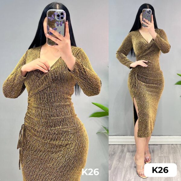 فستان الخامة جيرسي ترتر لمع القياس فري سايز يلبس لحد وزن 85 - Image 4