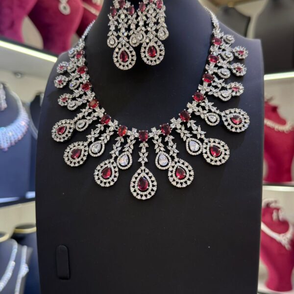 Ruby Red Zircon Bridal Jewelry Set — Necklace & Earrings