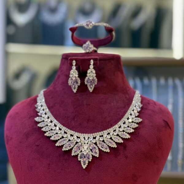 Lavender Zircon Bridal Jewelry Set — Necklace, Earrings & Ring - Image 1