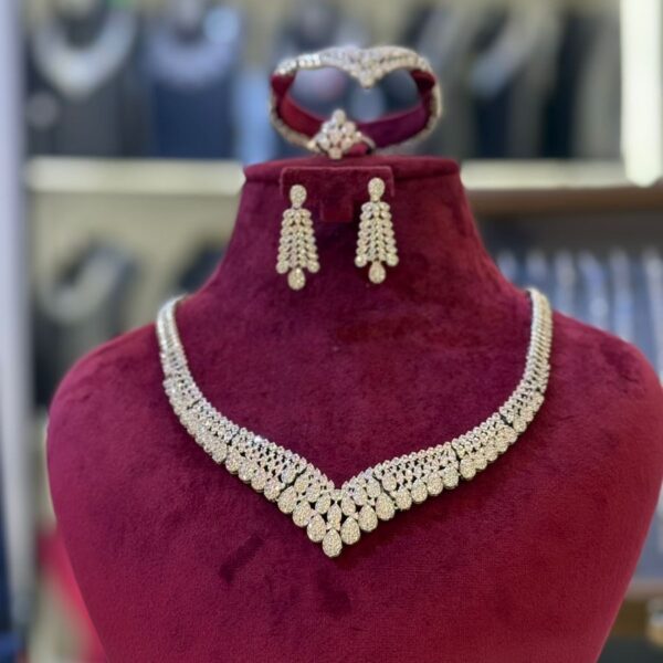 Classic White Zircon Bridal Jewelry Set — Necklace, Earrings & Ring - Image 1