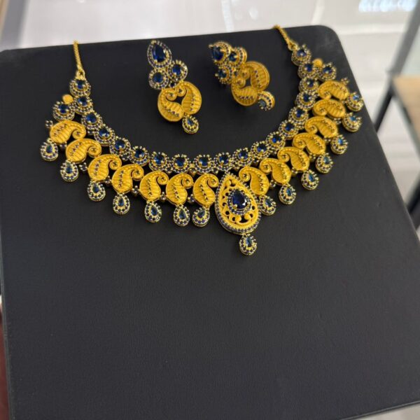 Royal Blue Sapphire Paisley Bridal Jewelry Set — Necklace & Earrings